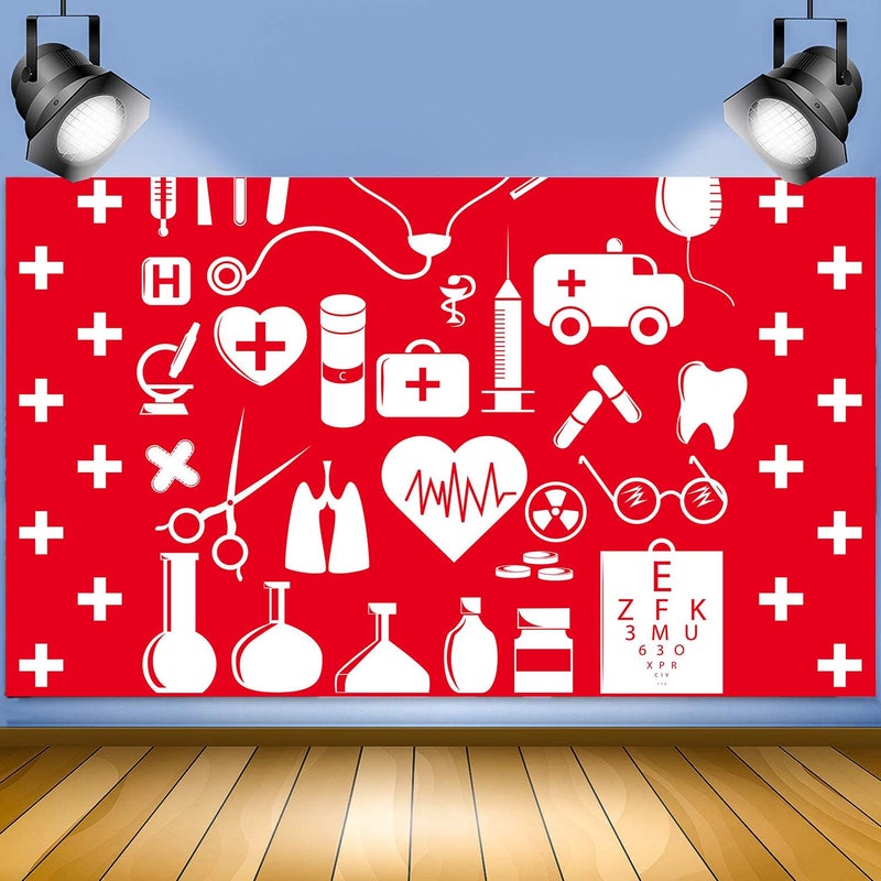 FHZON 7x5ft Doctor and Nurse Supplies Backdrop Red and White Cross Photography Background Theme Party wallpaper Photo Booth Prop BJYYFH3 - Image 3